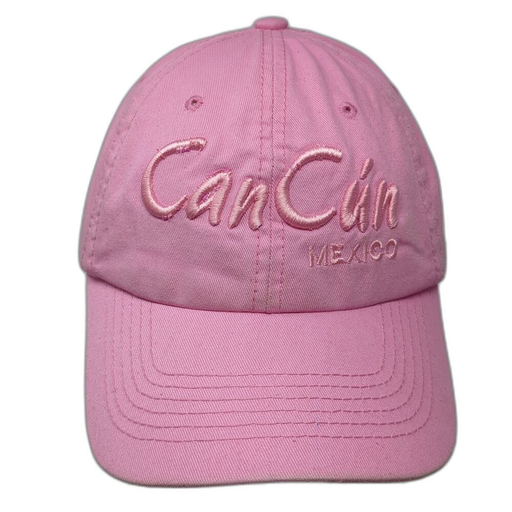 CanCun Mexico Slideback Baseball Cap Pink One Size Adjustable Embroidered Cotton